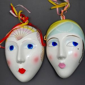 Vintage 1984 Vandor Wall Mask Set of 2 Art Deco RARE